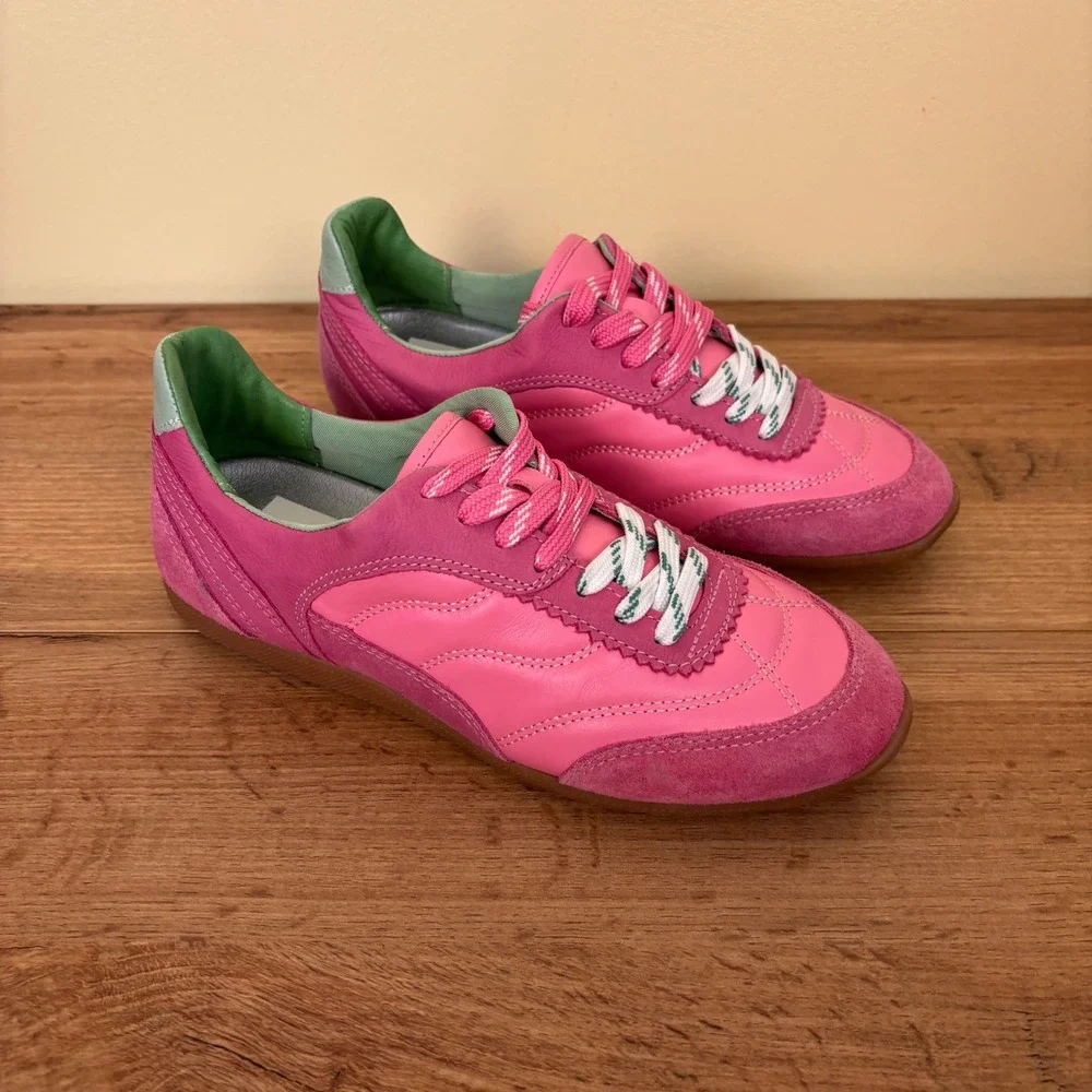 DOLCE VITA Laini Sneakers Pink Women Size 7.5 Suede Low Top Multicolor Laces
